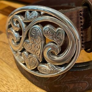 Vintage Brighton Leather Belt w Metal Heart Buckle